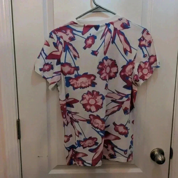 Adidas Women's Bloom Allover Print Tee-White/Pink/Blue - Picture 5 of 7